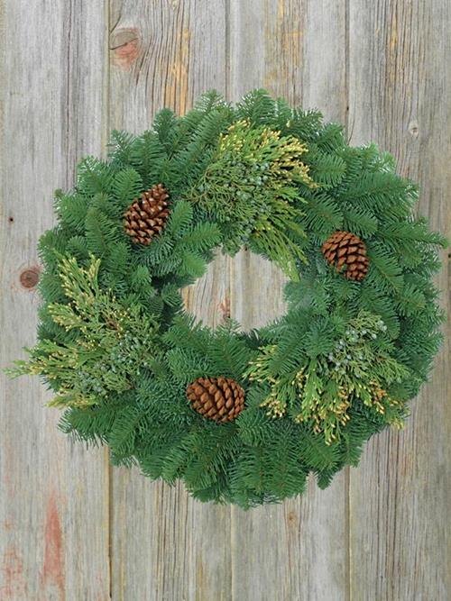 22 MIXED WREATH W/ CONES  CHRISTMAS GREENS